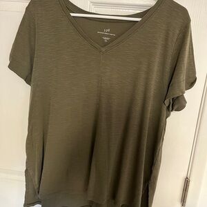J Jill pima short sleeve v neck tee green petite large